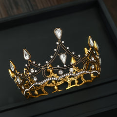 Baroque Round Rhinestone Crown Hairband Headband for Party Wedding