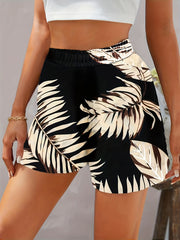 Leaves Print Elastic Waist Shorts Vacation Summer Versatile Shorts
