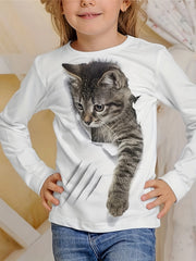 Cat Graphic Long Sleeve T shirt For Girls Spring Fall Gift