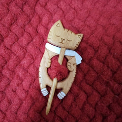 Wooden Animal Sleeping Kitten Brooch For Girls