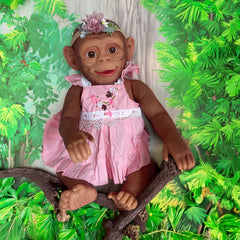 Vinyl Reborn Doll Hand Painted Hair Floral Dress & Green Foliage