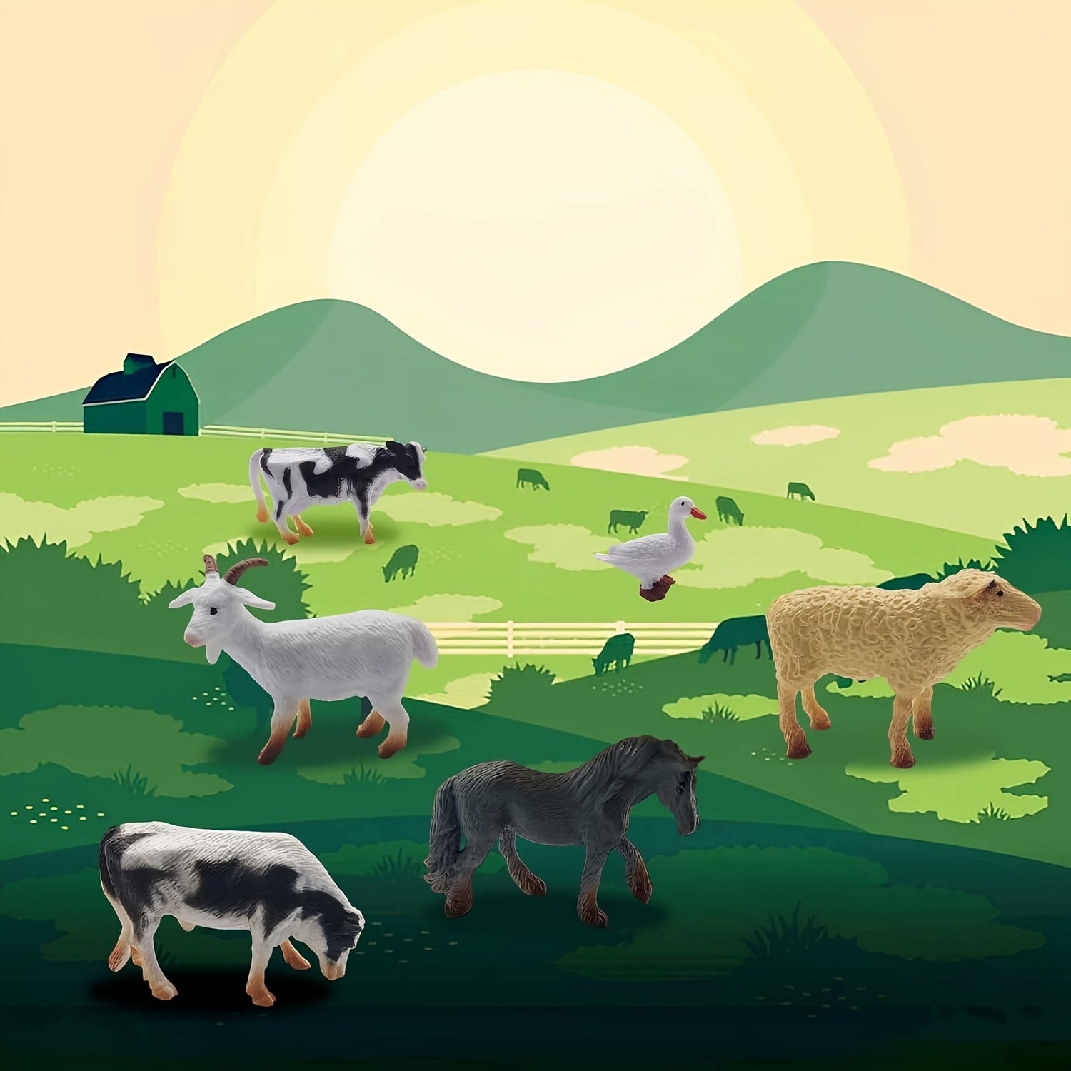 12 Colorful PVC Farm Animal Models - Variety Farm Animal Figures