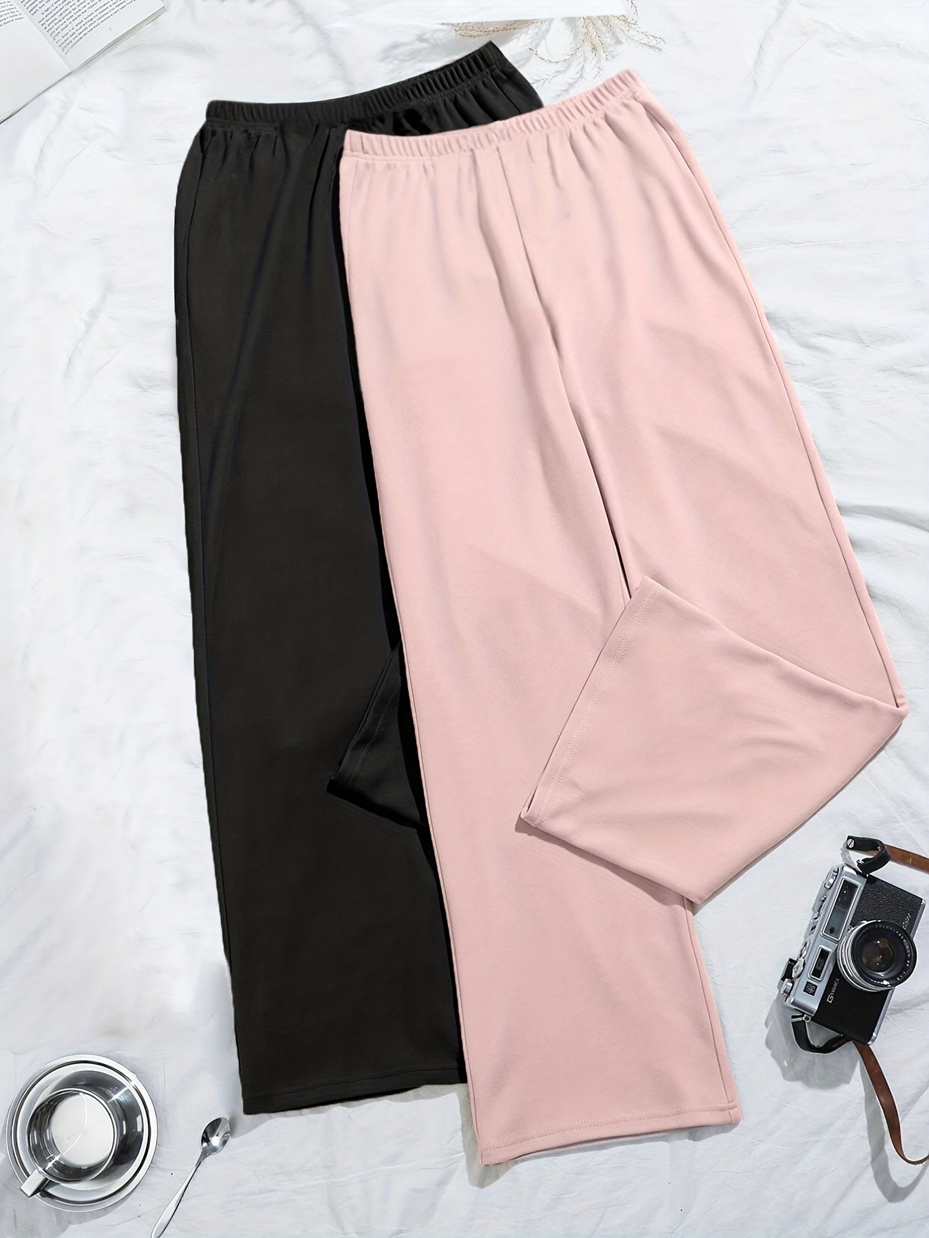 2 Pack Plus Size Basic Loungewear Bottoms Set Women's Plus Comfort Solid