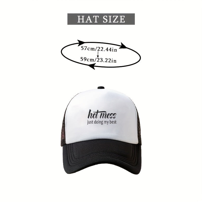 Hot Mess Print Trucker Hat Unisex Hip Hop Mesh Baseball Cap