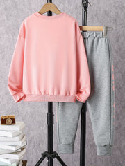 Girl's Cartoon Bear Sweatshirt & Sweatpants Set for Spring Fall