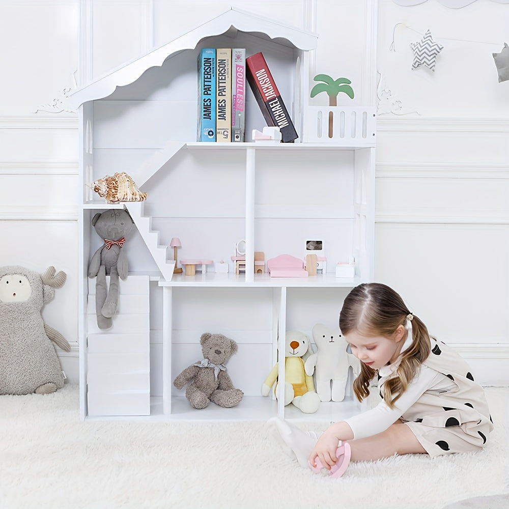 Large Bookcase Bookshelf Wooden Dollhouse Playset Toys Kids Gift