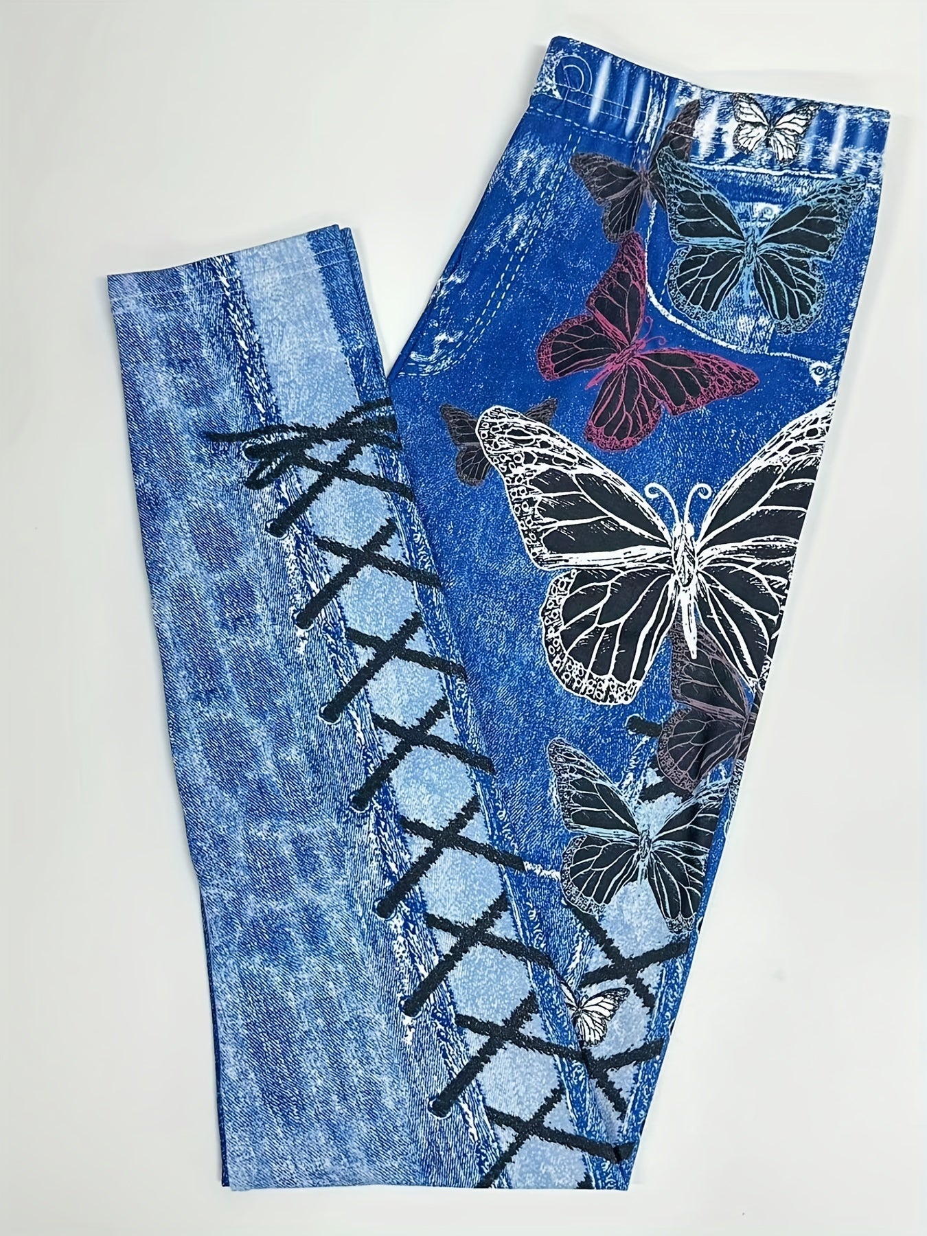 Butterfly Print Jeggings High Waist Slim Fit Long Length