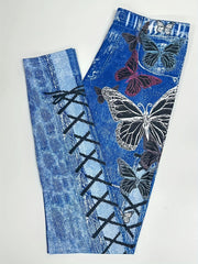 Butterfly Print Jeggings High Waist Slim Fit Long Length