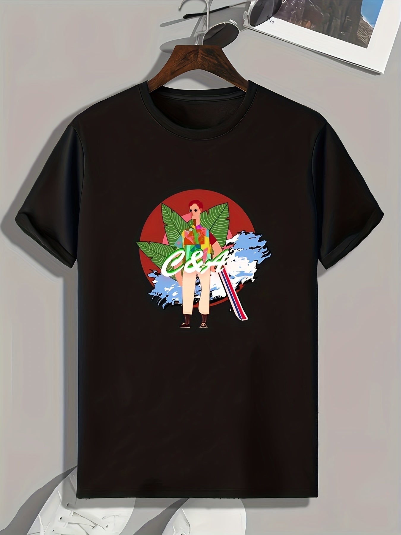 Skateboarder Print Men's Sports T-Shirt Graphic Tee for Fitness