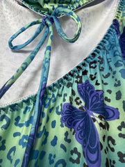 Leopard & Butterfly Print Halter Neck Tie Back Dress