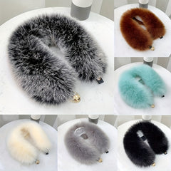 Women's Faux Fox Fur Scarf Thick Warm Collar with Pair Buckle Neck Scarf