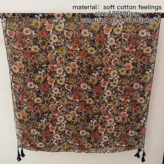 Plant Flower Print Scarf Vintage Soft Sunscreen Tassel Shawl Thin...