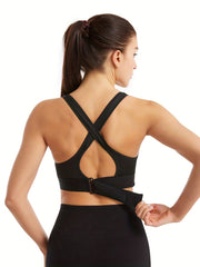 Criss Cross Back Sports Bra Front Zipper Push Up Shockproof Yoga Workout Bra
