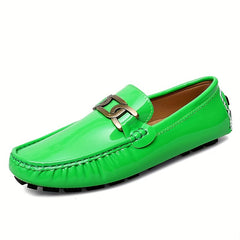 Women's Metal Buckle Flat Loafers Patent Leather Slip On Casual Walking Shoes