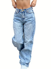 High Waist Straight Jeans Loose Fit Slash Pockets