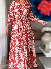 Women's Plus Floral Print Lantern Sleeve V Neck Smock Dress