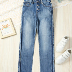 Girls' Raw Cut Skinny Jeans Stretchy Casual Street Tight Fit Denim Trousers