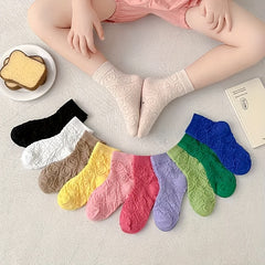4 Pairs Girls Kids Candy Colored Smile Face Socks Breathable Comfy Crew Socks