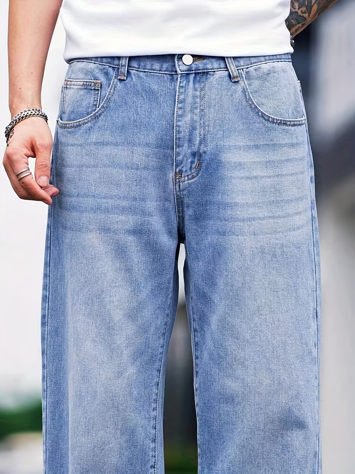 Men's Wide Leg Denim Pants for Spring Summer