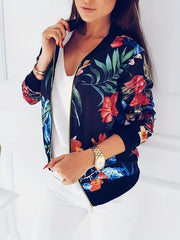 Floral Print Zip Up Jacket Casual Long Sleeve Jacket