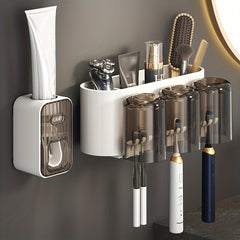 Automatic Toothpaste Dispenser with Toothbrush Holder Wall Mounted Bathroom Rack