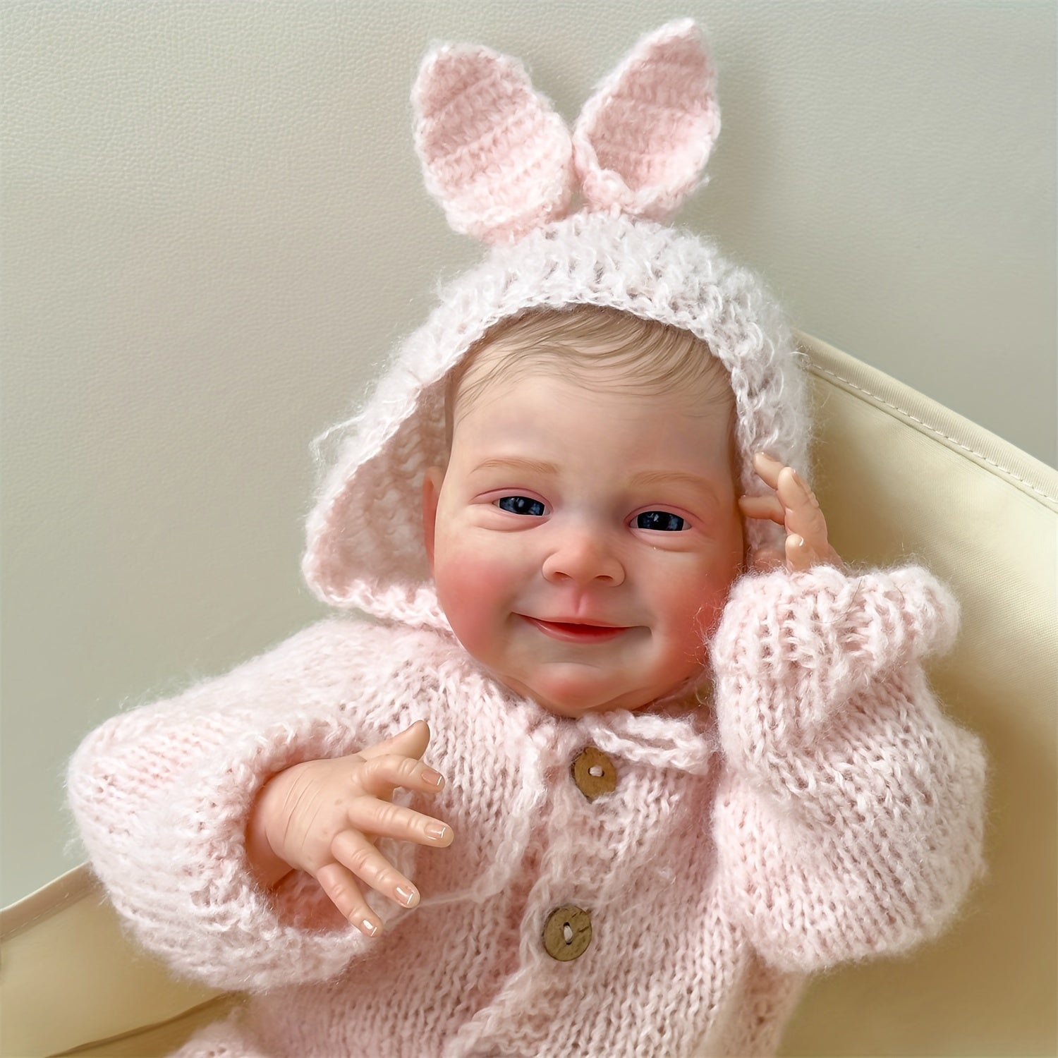 18" Reborn Doll Pink Knitted Sweater Soft Vinyl Body Hand-painted Hair Makeup