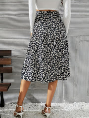 Floral Print Slit Skirt Casual High Waist Spring Summer