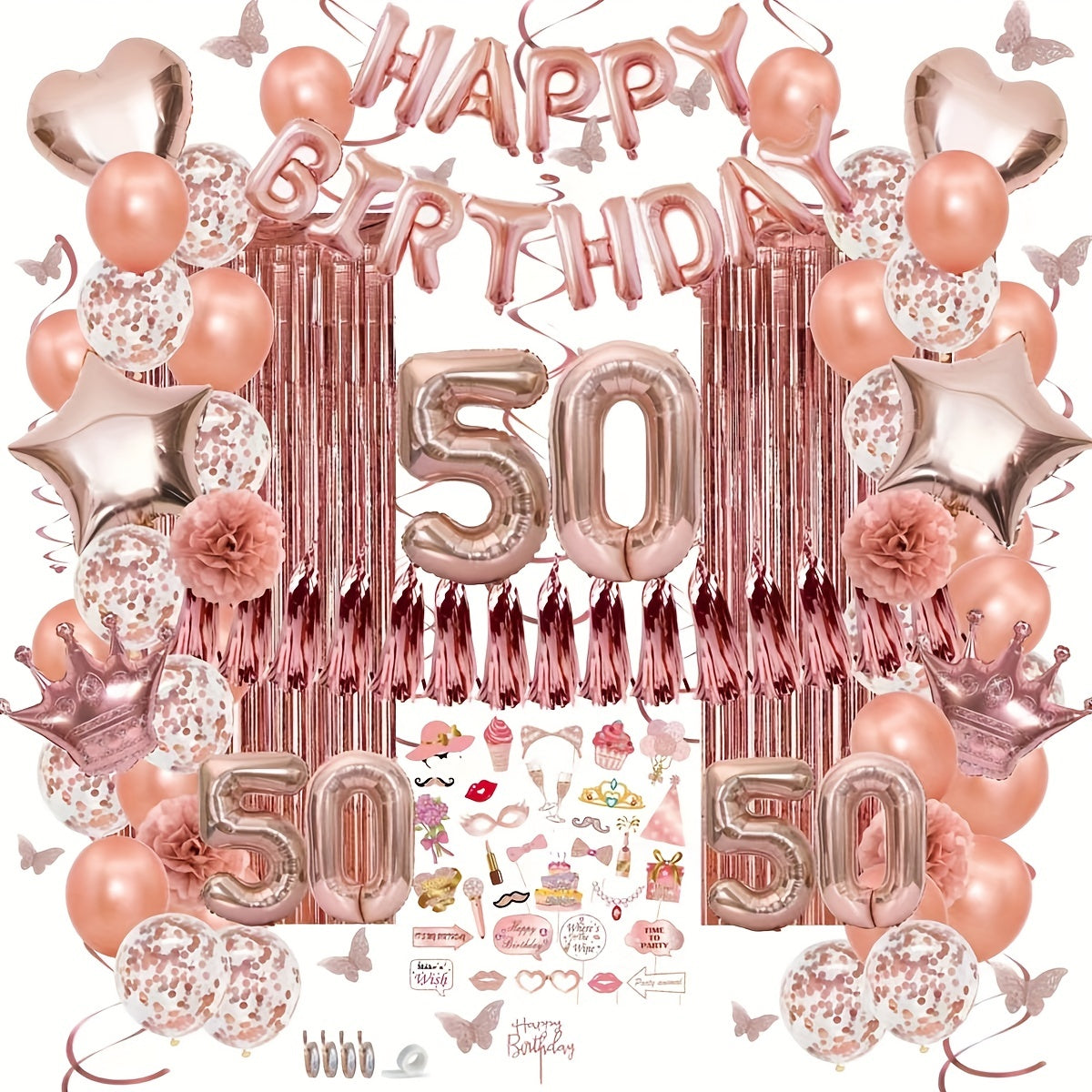 132pcs 50th Rose Golden Happy Birthday Theme Set for Girls Birthday Party