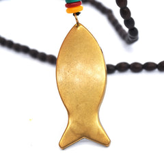 Vintage Nepal Ethnic Style Fish Pendant Long Beaded Necklace