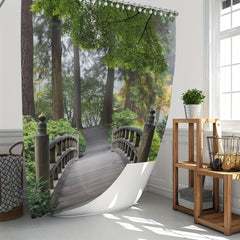 Digital Printed Wooden Bridge Shower Curtain - Bathroom Decor