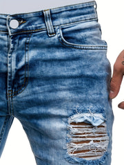 Slim Fit Ripped Jeans Mens Distressed Denim Pants