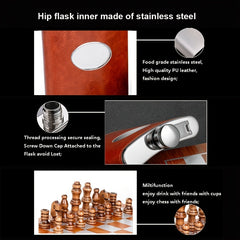 8oz Stainless Steel Hip Flask Wine Cups Funnel Chess Box Set