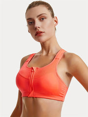 Wireless Zip Up Sports Bra Hollow Out Push Up Tank Bra
