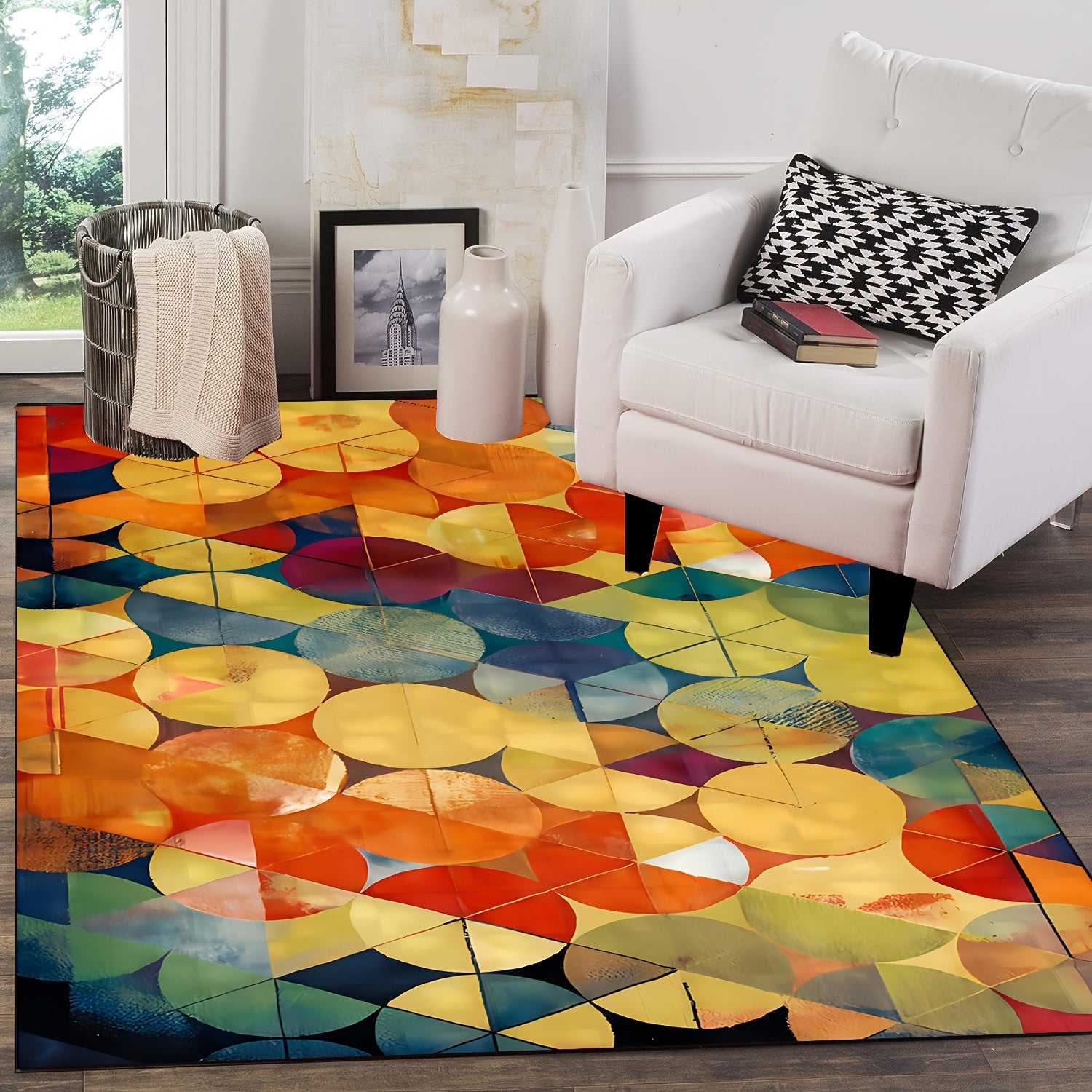 Colorful Christmas Area Rug Plaid Festive Print Holiday Rug Washable