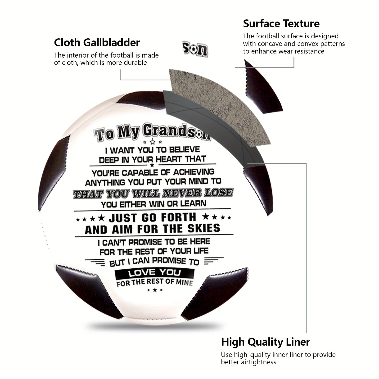 Soccer Ball Football To My Grandson Size 5 Perfect For Outdoor & Indoor Match
