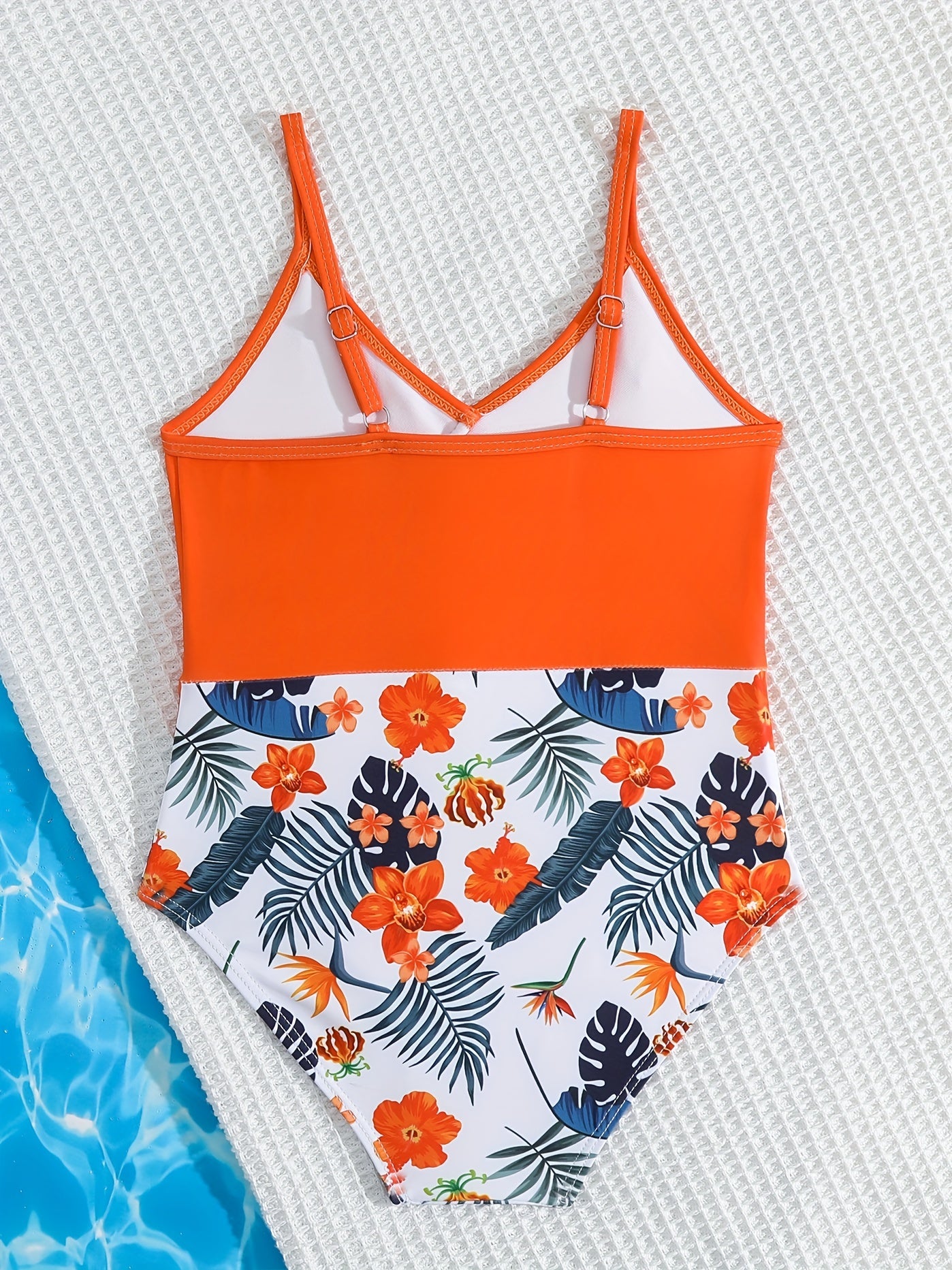 Kid Girl's Tropital Bikini Swimsuit Frill Trim Strappy Bikini Top & Floral Botto
