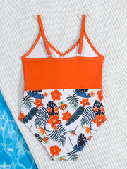 Kid Girl's Tropital Bikini Swimsuit Frill Trim Strappy Bikini Top & Floral Botto