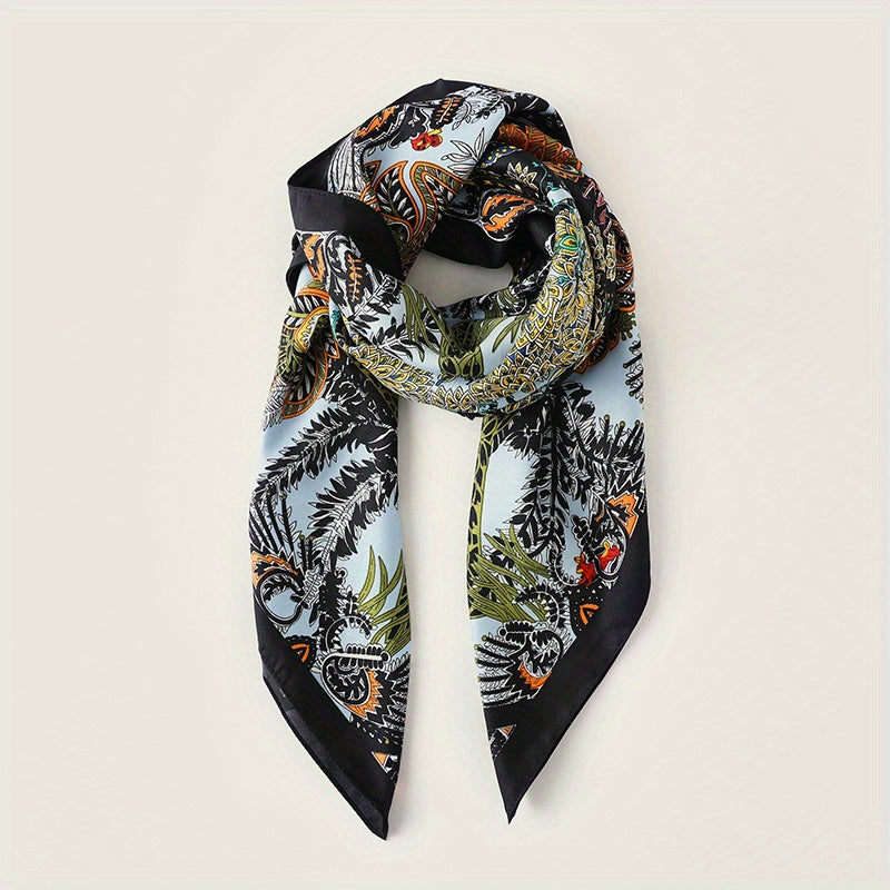 Classic Floral Print Shawl Silk Square Scarf French Style Headwrap