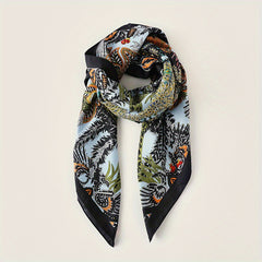 Classic Floral Print Shawl Silk Square Scarf French Style Headwrap