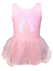 Sequin Bow Sleeveless Tutu Swimwear Set with Cap