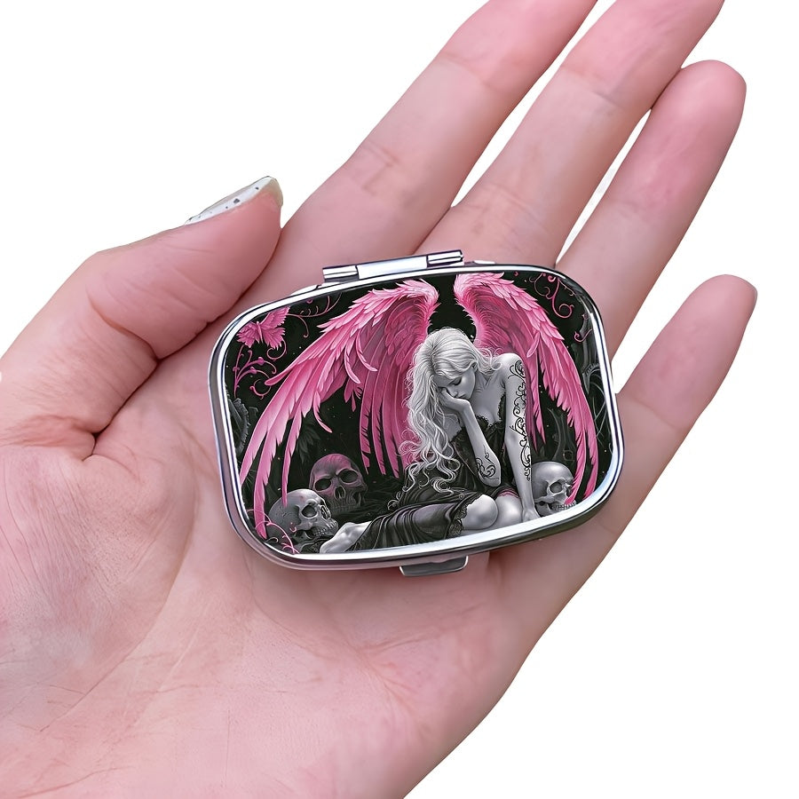 Angel Winged Girl 2 Compartment Case Portable Metal Medicine Box