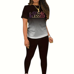 Blessed Print Tee & Slim Pants Workout Set