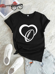 Football Heart Graphic Sports T-shirt Round Neck Workout Top Women's Activewear