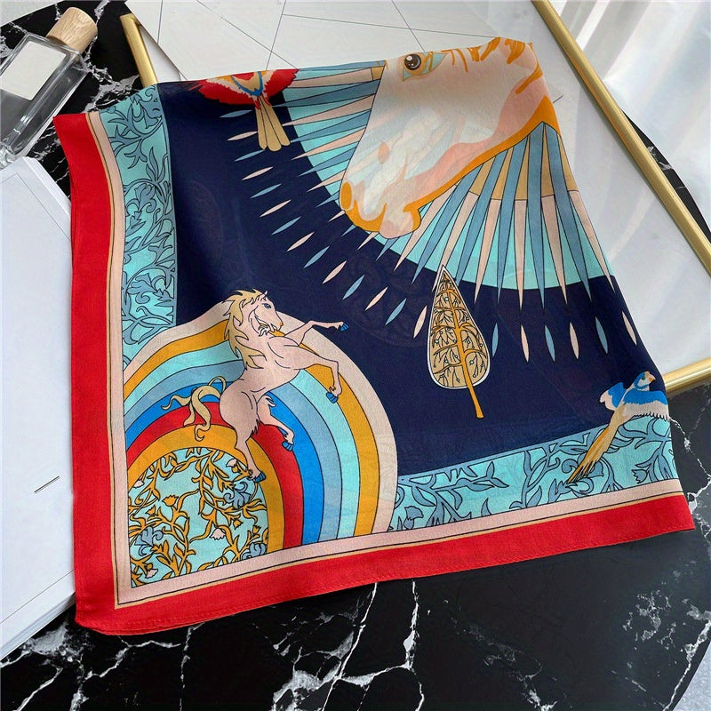 Unicorn Pattern Bandana Silk Scarf Casual Shawl