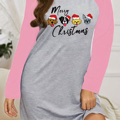 Christmas Nightdress Women's Plus Christmas Hat Dogs