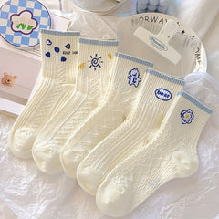 5 Pairs Cartoon Print Socks & 3D Textured Women's Stockings