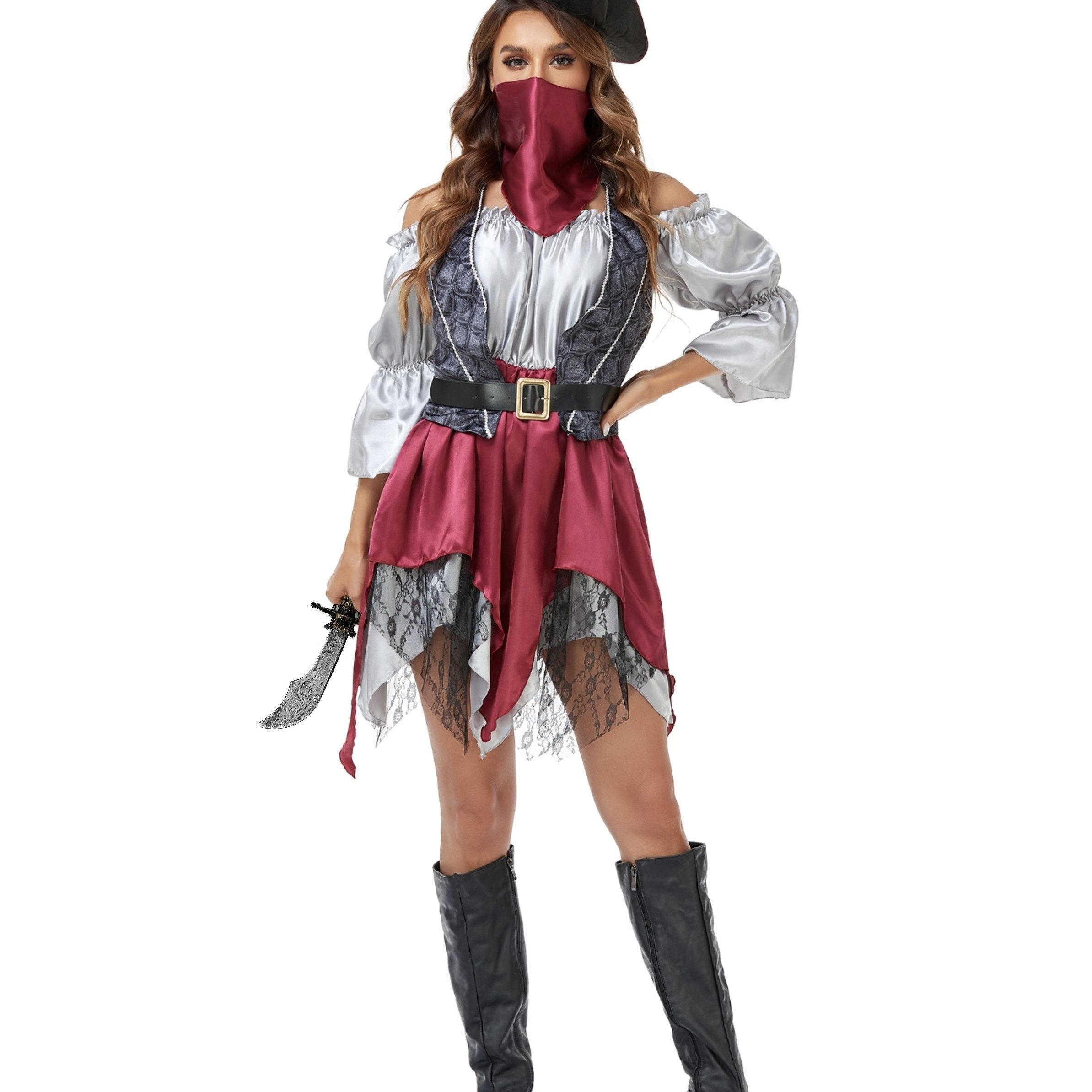 Naughty Pirate Mesh Colorblock Dress Costume