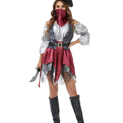 Naughty Pirate Mesh Colorblock Dress Costume