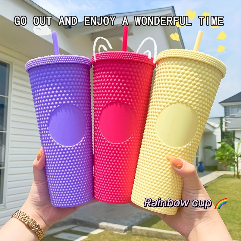700ml Double Layer Plastic Milk Tea Cup with Straw