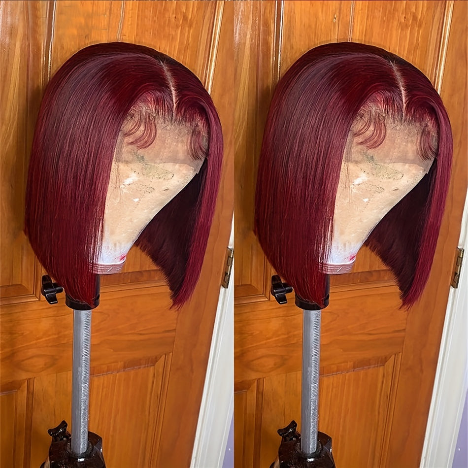 Short Bob Cut Straight Human Hair Wig 180 Density with Natural Hairline